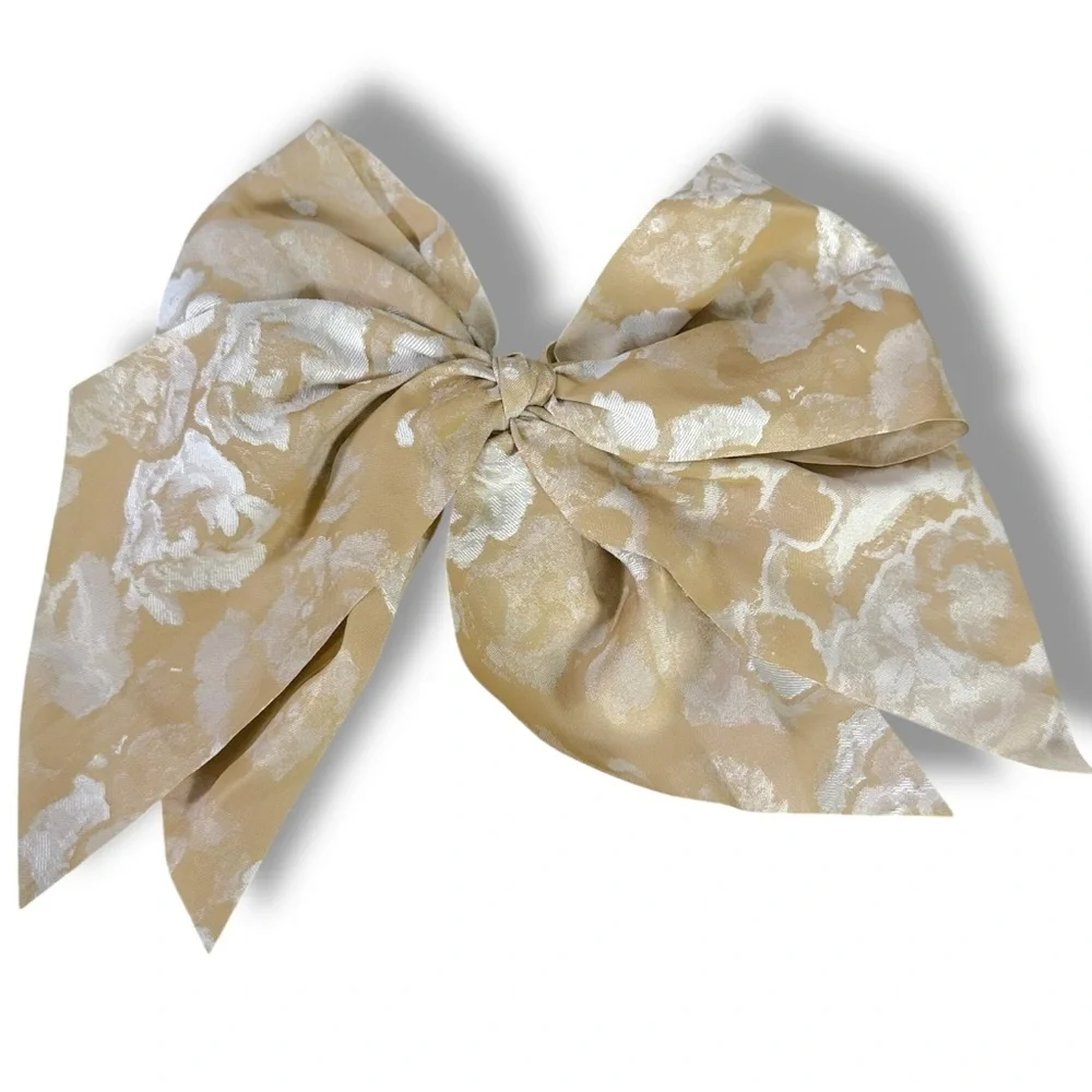 Free People Ethereal Dainty Rose Floral Twiggy Bow Barrette Neutral Tan Cream